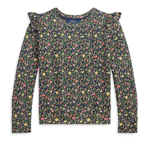 Polo Ralph Lauren Girls Floral  Ruffled Fleece Sweatshirt size M (8/10) - Picture 1 of 8